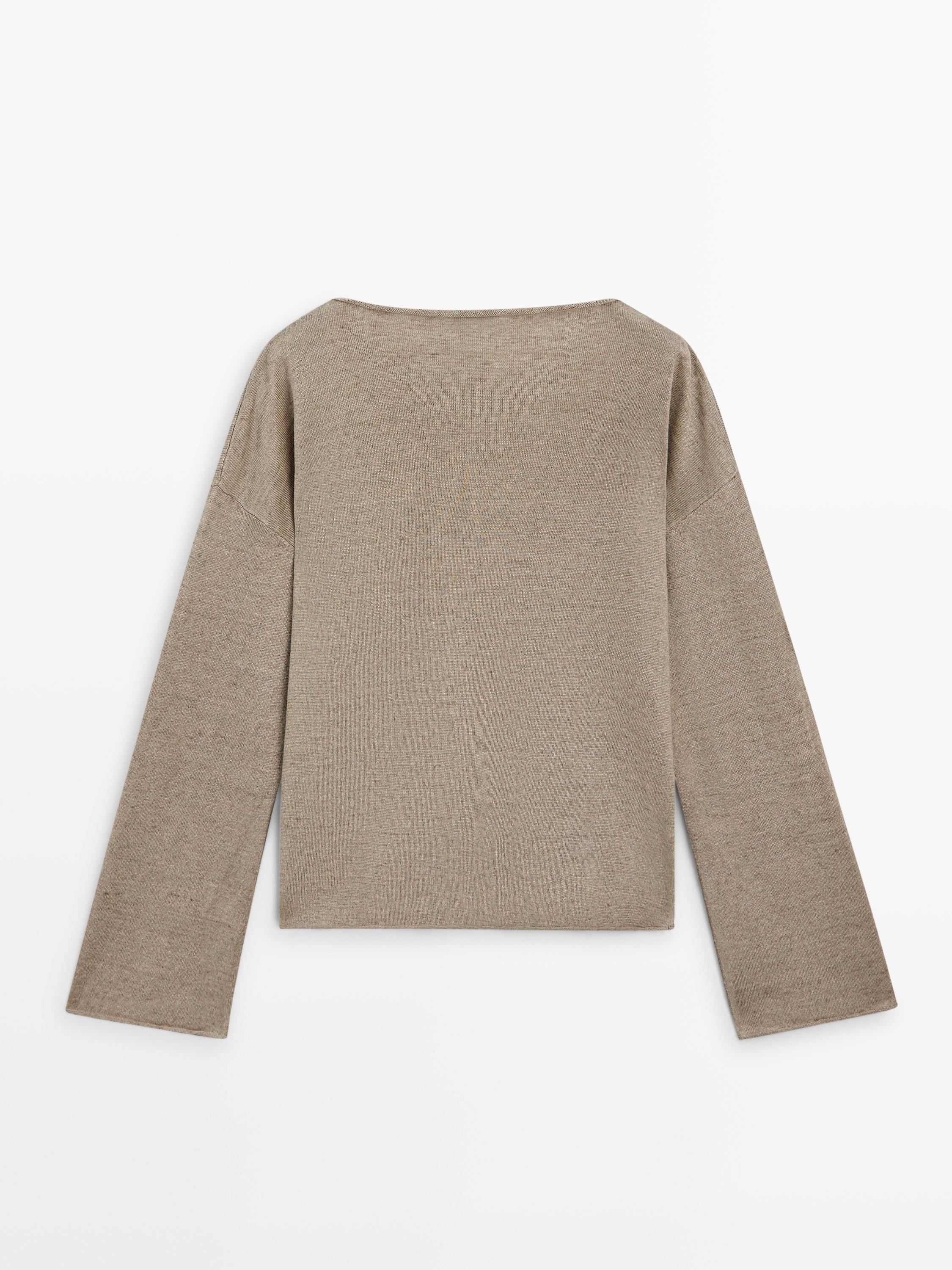 Pull en maille 100 % lin à col bateau